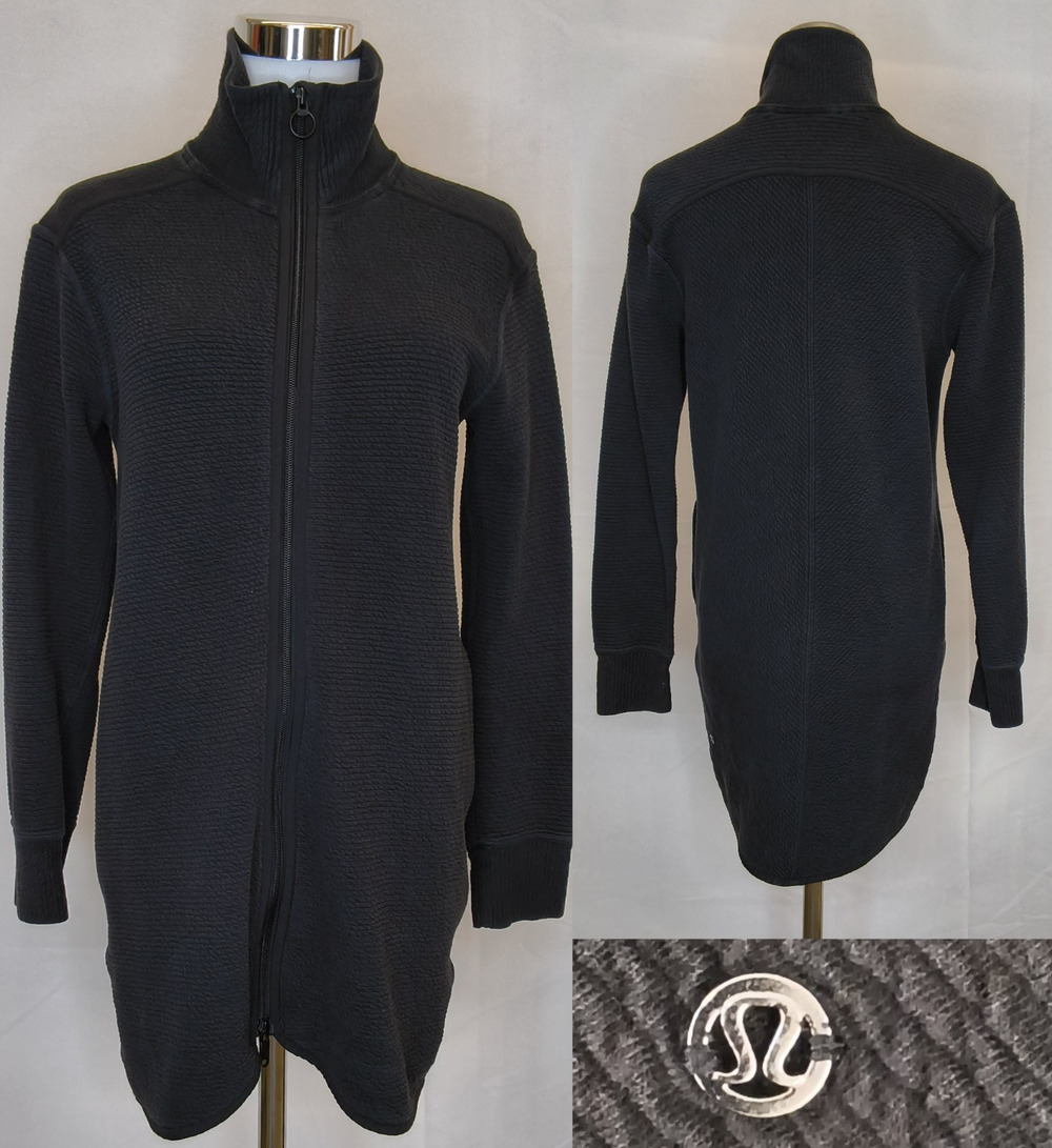 Lululemon Jacket Women's 4 Black Tunic Length Textured Full Zip Pockets #W5653